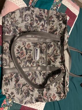 Oscar de la Renta Taupe Floral Tapestry Tote